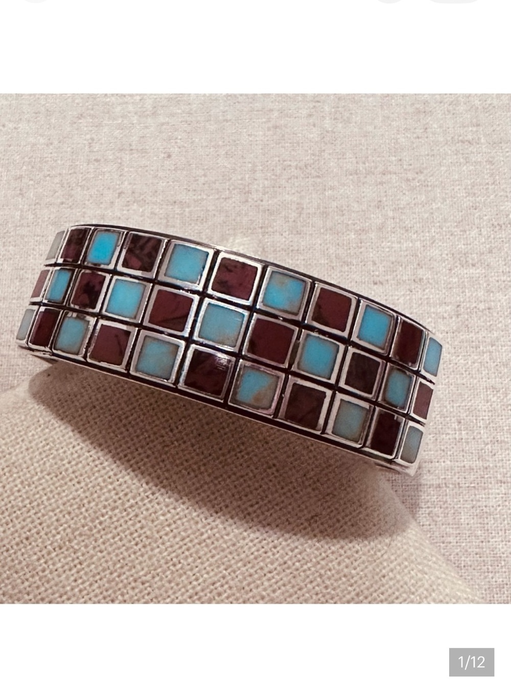 Lord & Taylor’s | Bracelet | Sterling Silver Mosaic Turquoise & Brown Cu…